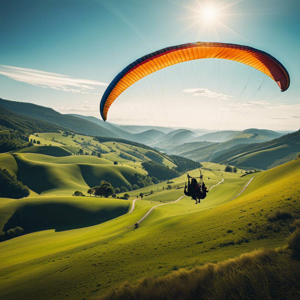 An image showcasing a paraglider and a hang glider side by side, soaring above a picturesque landscape