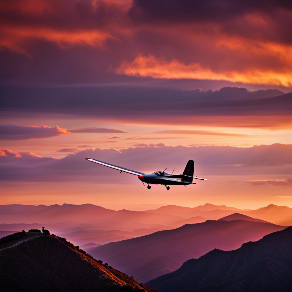 An image showcasing a graceful glider soaring effortlessly above a rugged mountain range