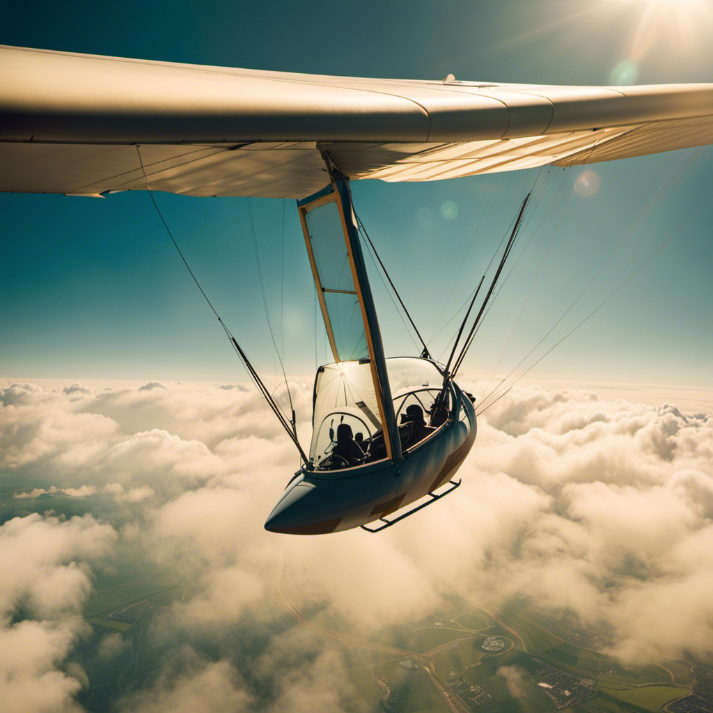Capture the scene inside a glider soaring through the sky on a scorching summer day