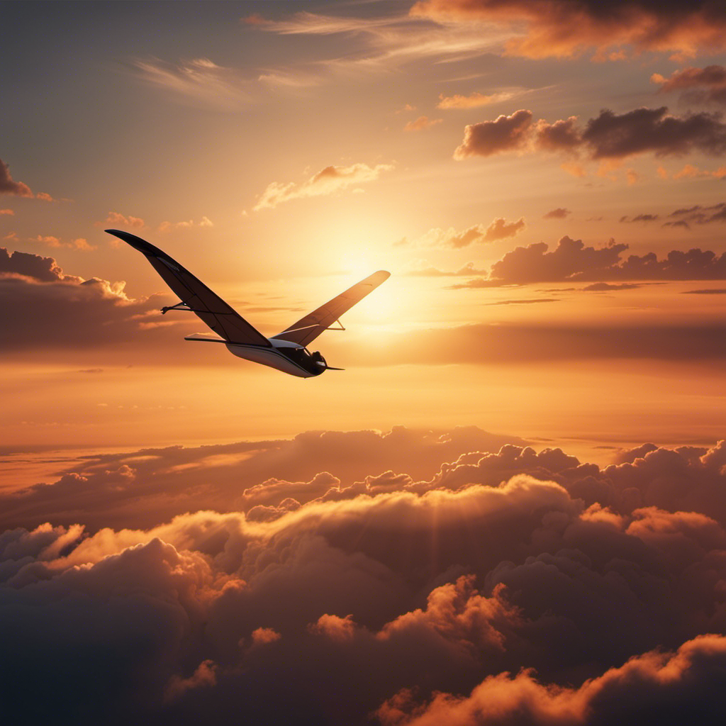 An image of a person soaring on a glider amidst a breathtaking sunset, capturing the serenity and freedom of gliding through the air