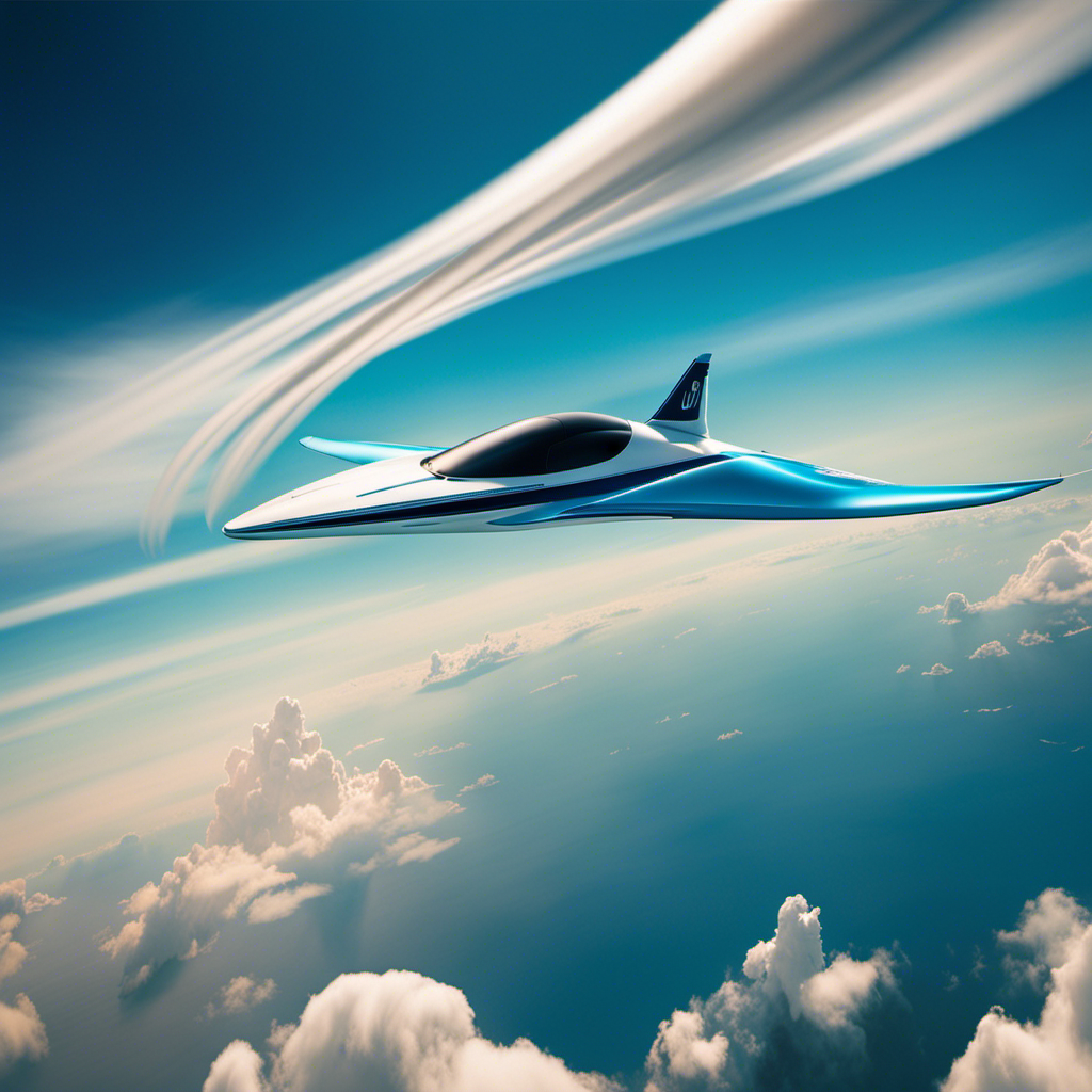 An image showcasing a sleek, futuristic jet-powered glider soaring effortlessly through a vibrant azure sky, its streamlined form accentuated by a trail of swirling contrails, evoking the exciting possibilities of gliding's evolution