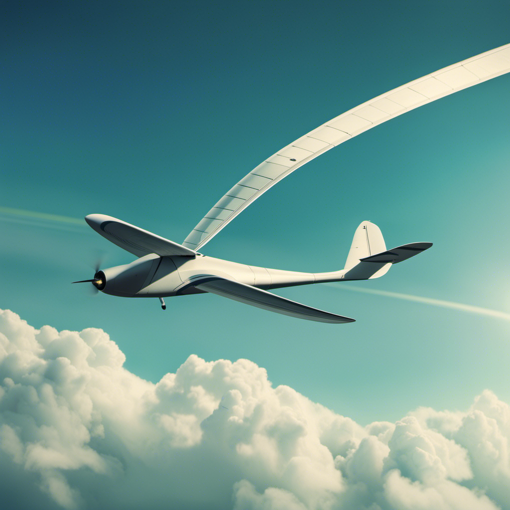 An image showcasing a tranquil glider soaring through a clear blue sky, surrounded by lush green landscapes