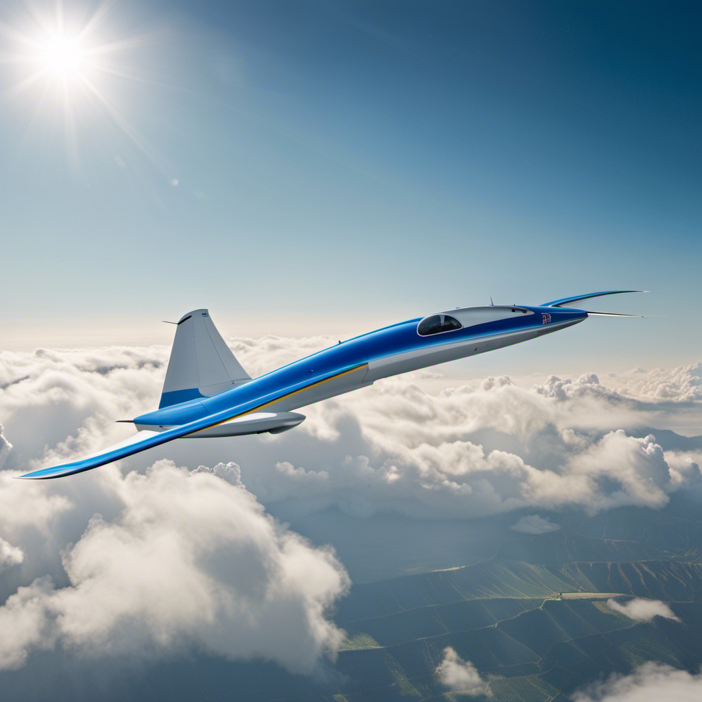 An image capturing the sleek and aerodynamic Lak17c Fes Glider soaring majestically against a backdrop of clear blue skies, showcasing its elegant wingspan, streamlined fuselage, and state-of-the-art instrumentation