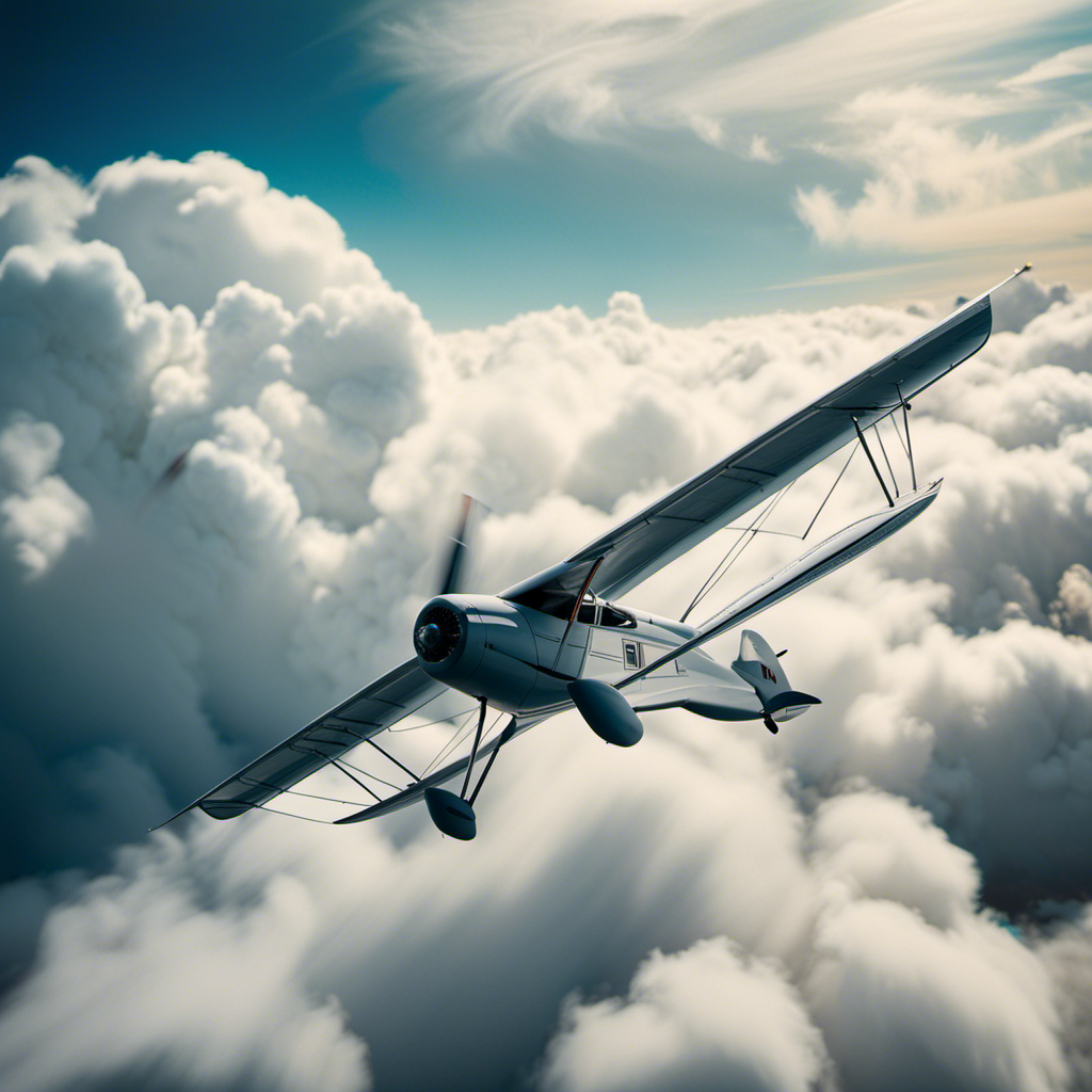 An image showcasing a picturesque landscape with a glider soaring gracefully amidst fluffy white clouds, a skilled pilot in the cockpit, conveying the excitement and serenity of learning to glide