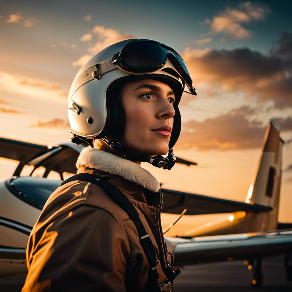 An image of a young pilot, with beaming eyes and unwavering focus, confidently maneuvering a small aircraft through a picturesque sunset-lit sky, capturing the exhilaration and freedom that comes with obtaining a pilot license