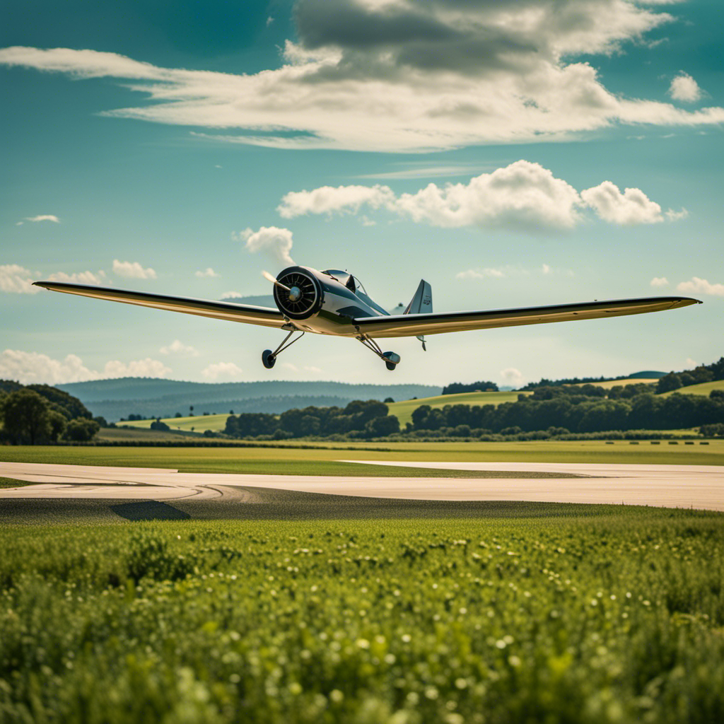 An image capturing the serenity of a picturesque airfield, with glider planes soaring gracefully against a backdrop of clear blue skies