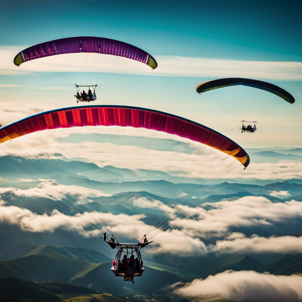 An image that showcases the exhilarating experience of glider rides: a vibrant sky filled with colorful gliders soaring gracefully above picturesque local landscapes, capturing the thrill and beauty of this adventure