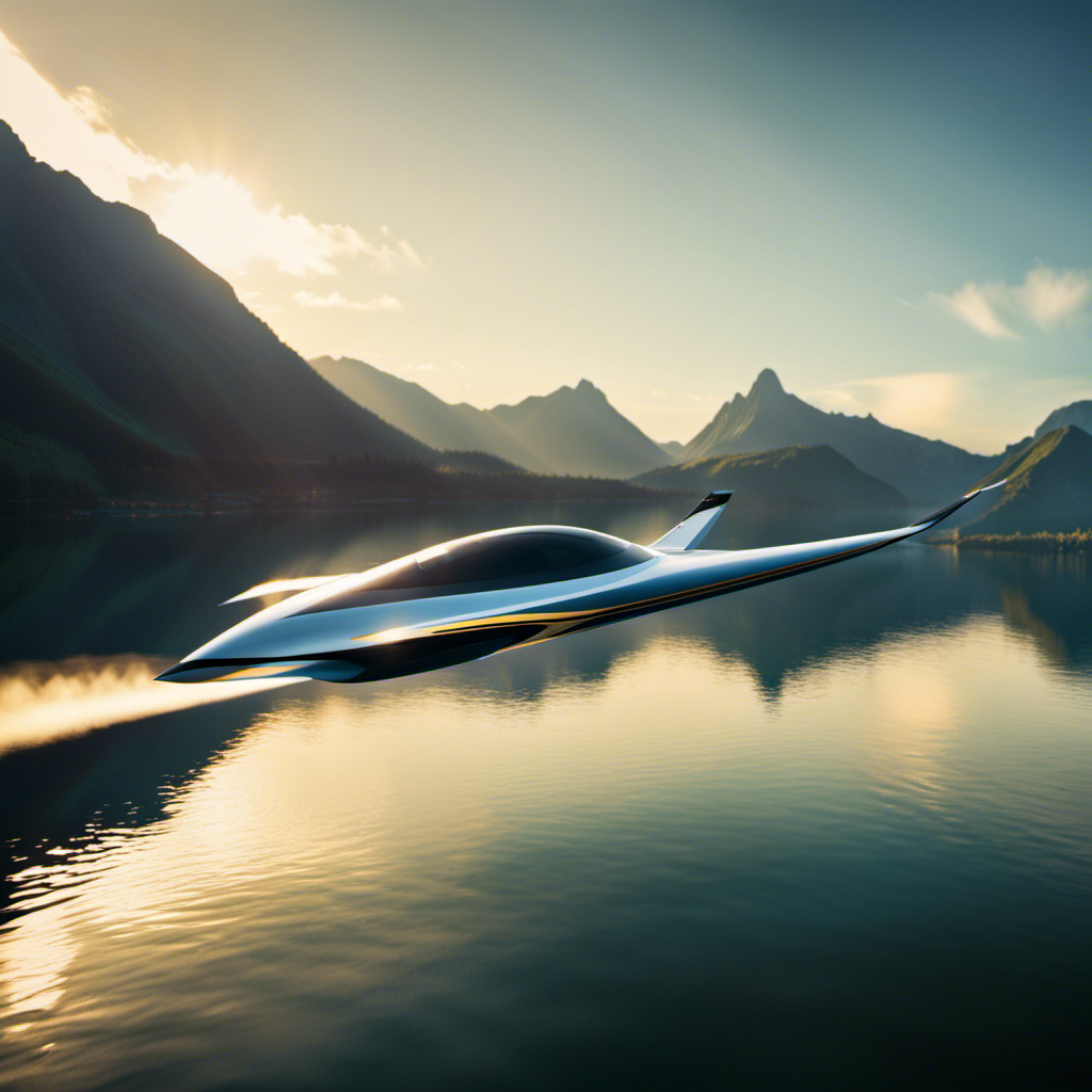 An image showcasing the sleek Ls4 Jet Glider soaring through the azure skies, its aerodynamic silhouette accentuated by the sun's golden rays, with a backdrop of majestic mountains and a serene lake below