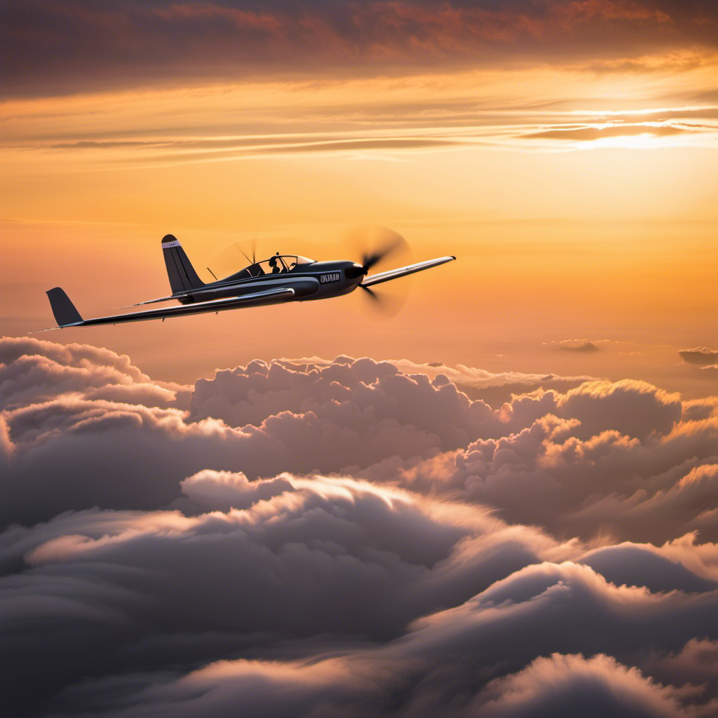 An image featuring a serene, golden-hued sunrise sky, showcasing a skilled glider pilot gracefully soaring through wispy clouds, demonstrating the perfect balance and control, inspiring beginners to master the art of gliding flight
