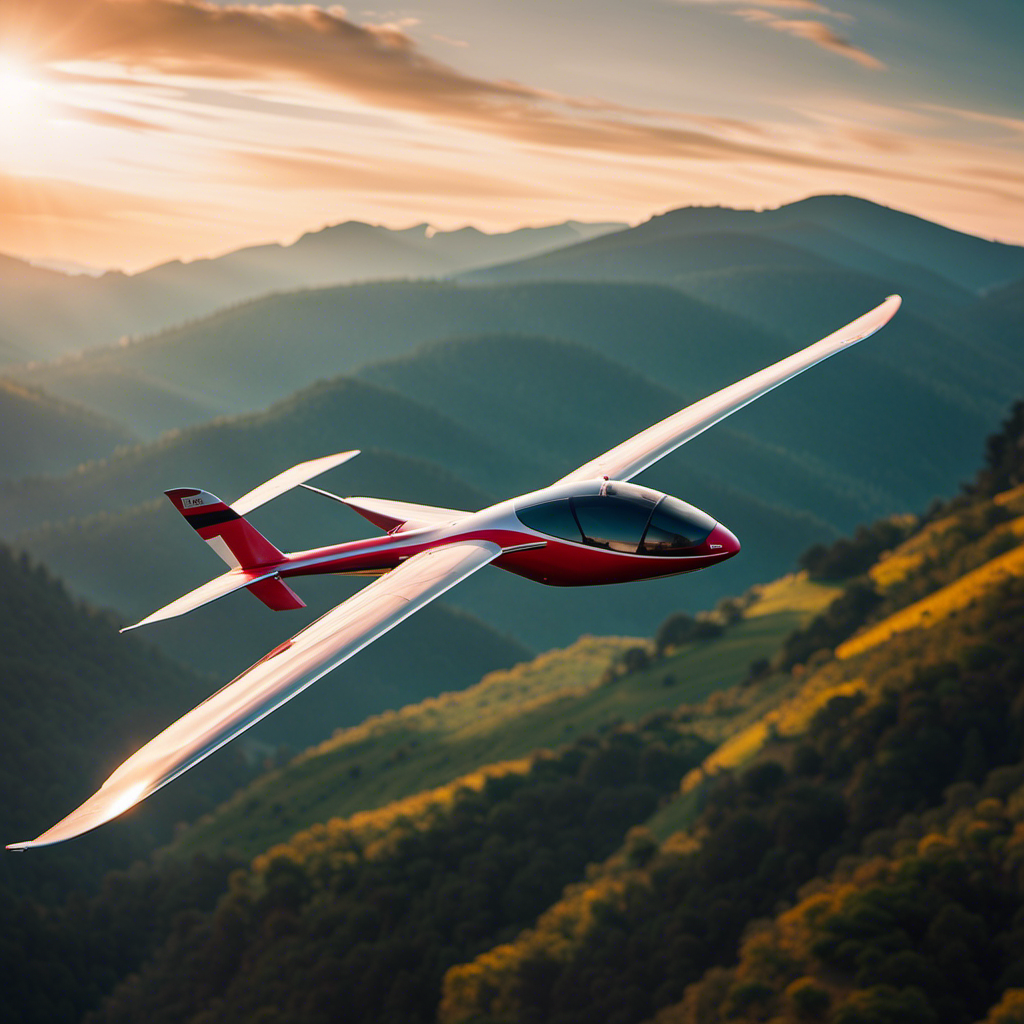 An image capturing the awe-inspiring sight of a sleek Mountain Glider soaring effortlessly through a vibrant sky, its wings outstretched, mountains in the backdrop, evoking a sense of exhilaration and freedom