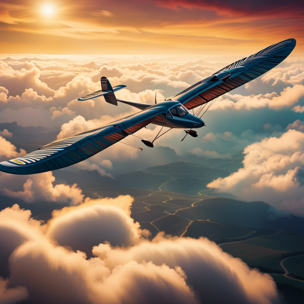 Create an image showcasing a glider soaring gracefully through a vibrant sky, while below, a web of intricate regulations form a complex labyrinth, symbolizing the challenges of navigating glider regulations