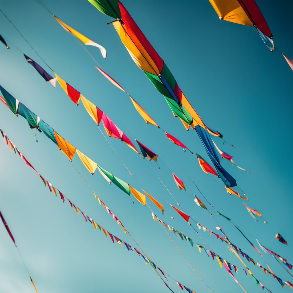 An image showcasing the vibrant neighborhood heights, with a diverse range of colorful kites soaring high against a clear blue sky