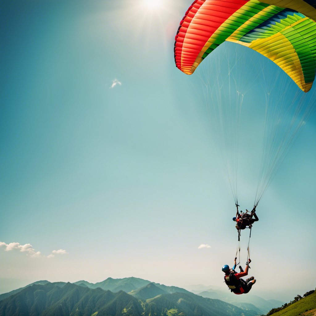 An image showcasing the thrill of paragliding, with a vibrant blue sky as the backdrop