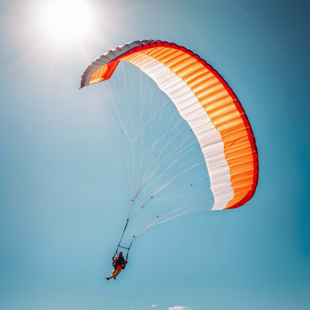 An image showcasing a Parachute Fan Glider in action, soaring gracefully through clear blue skies