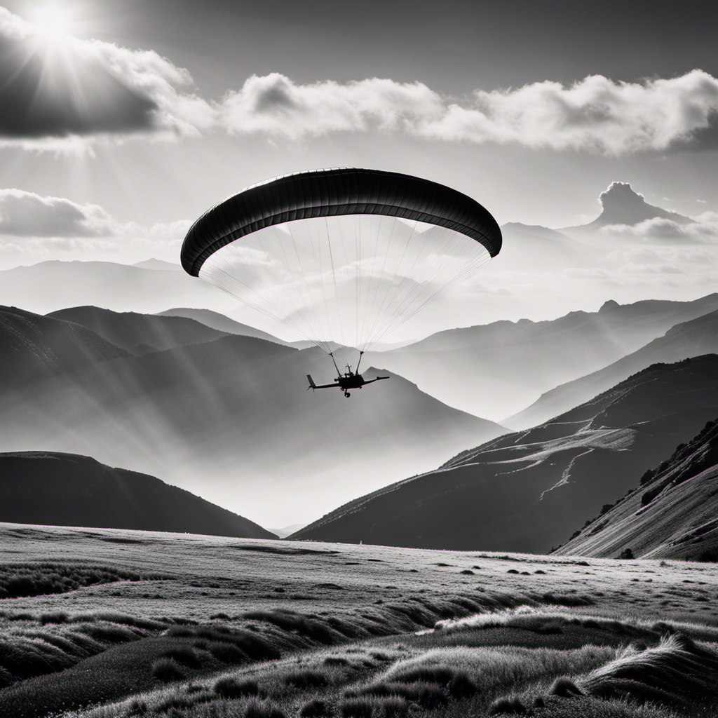 An enticing image depicting a glider soaring above breathtaking mountains, capturing the anticipation and exhilaration of a first glider flight