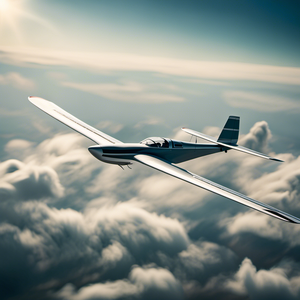 An image showcasing a sleek, aerodynamic sailplane glider soaring gracefully through the expansive sky, with its wings extended wide, capturing the essence of the revolutionary advancements in gliding