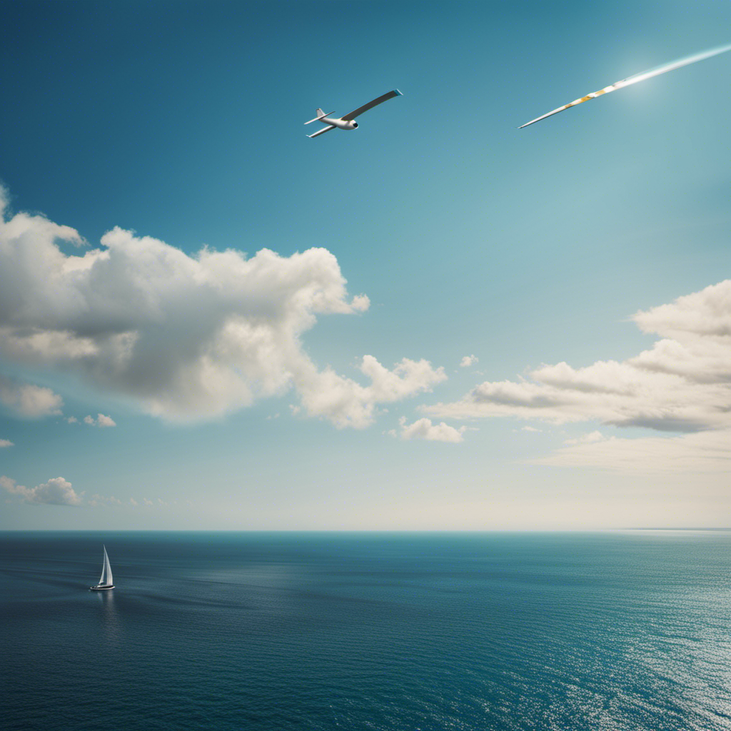 An image showcasing a serene, panoramic view of a sun-kissed coastline, with a sleek and elegant self-propelled glider soaring gracefully through the clear blue sky, evoking a sense of freedom and adventure
