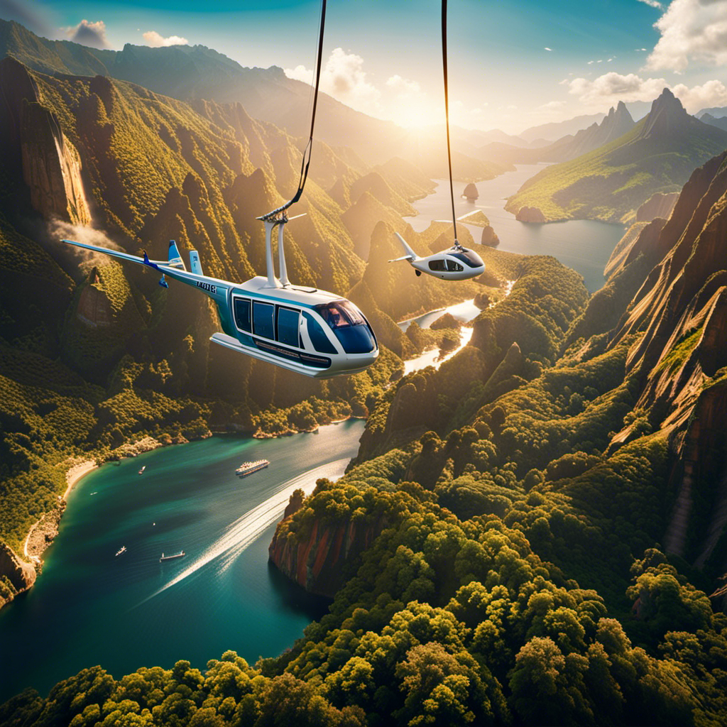 An image showcasing passengers suspended in mid-air, gliding effortlessly across breathtaking landscapes