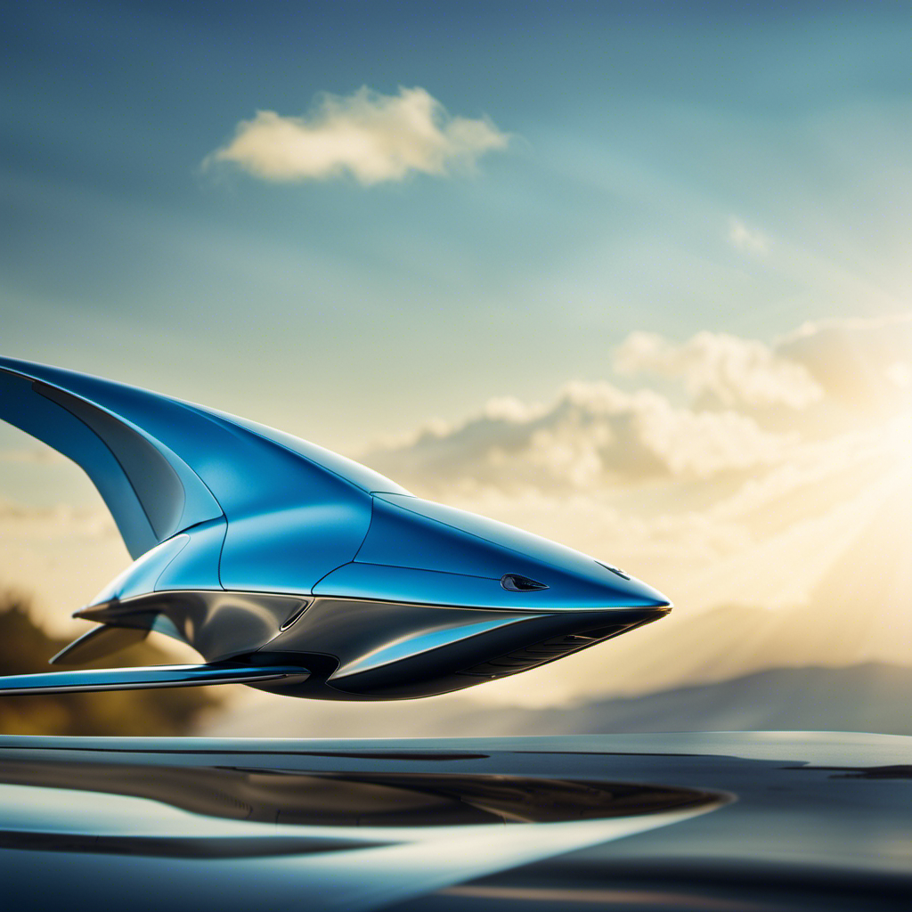 An image showcasing the Stingray Glider: its sleek, aerodynamic design soaring through clear blue skies, its metallic frame glistening in the sunlight, while showcasing its innovative features like retractable wings and streamlined tail
