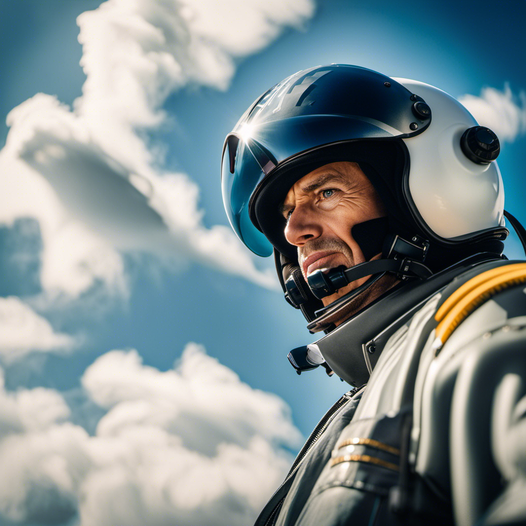 An image showcasing the exhilarating world of jet plane training: a determined pilot, clad in a flight suit, confidently maneuvering a sleek supersonic jet through a vibrant blue sky, leaving a trail of white vapor in its wake