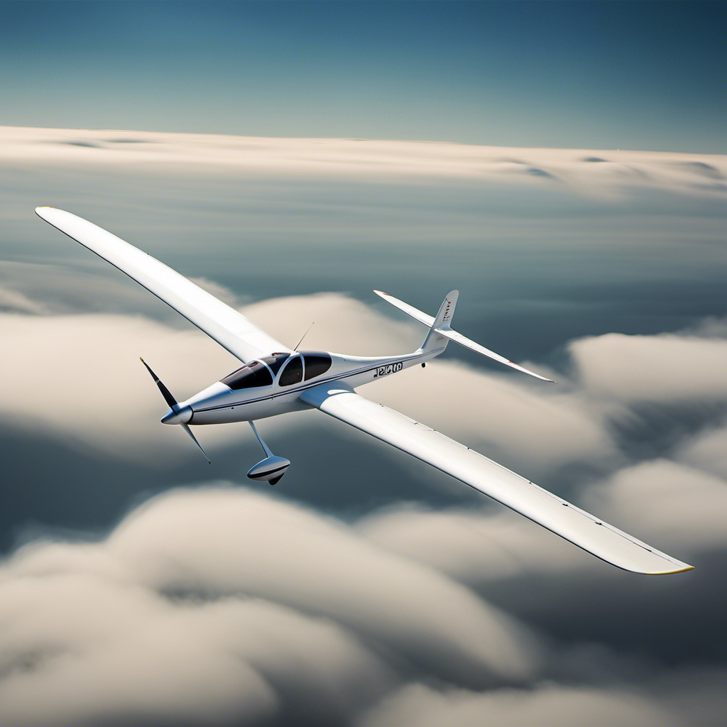 An image showcasing a sleek, graceful glider sailplane soaring effortlessly through a cloudless sky, with its aerodynamic wings elegantly cutting through the air, capturing the serene and ethereal beauty of this remarkable aircraft