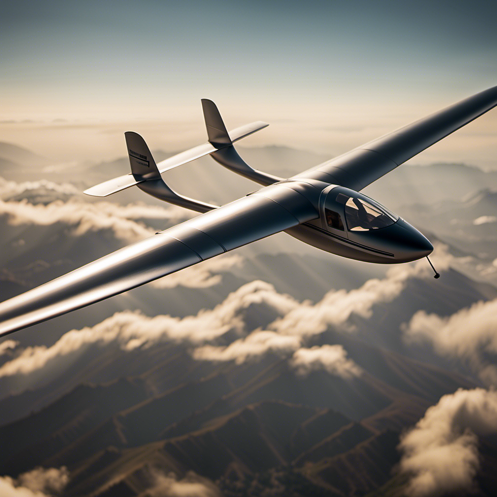 An image showcasing the intricate anatomy of a glider, highlighting its streamlined wings, slender fuselage, and stabilizing tail surfaces, while capturing the essence of aerodynamic principles that enable smooth, graceful flight