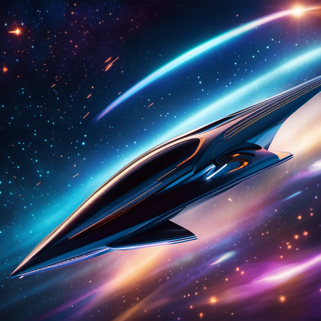 An image capturing the essence of Time Glider, depicting a sleek, futuristic glider soaring through a cosmic abyss, leaving streams of vibrant stardust trails in its wake, evoking a sense of limitless possibilities and temporal exploration