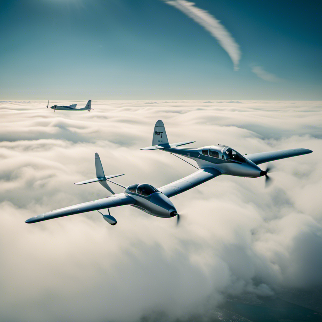 An image capturing the synchronized dance of two skilled pilots, one effortlessly towing a glider while the other gracefully guides it through the vast, azure sky, their movements perfectly harmonized, a testament to trust and expertise