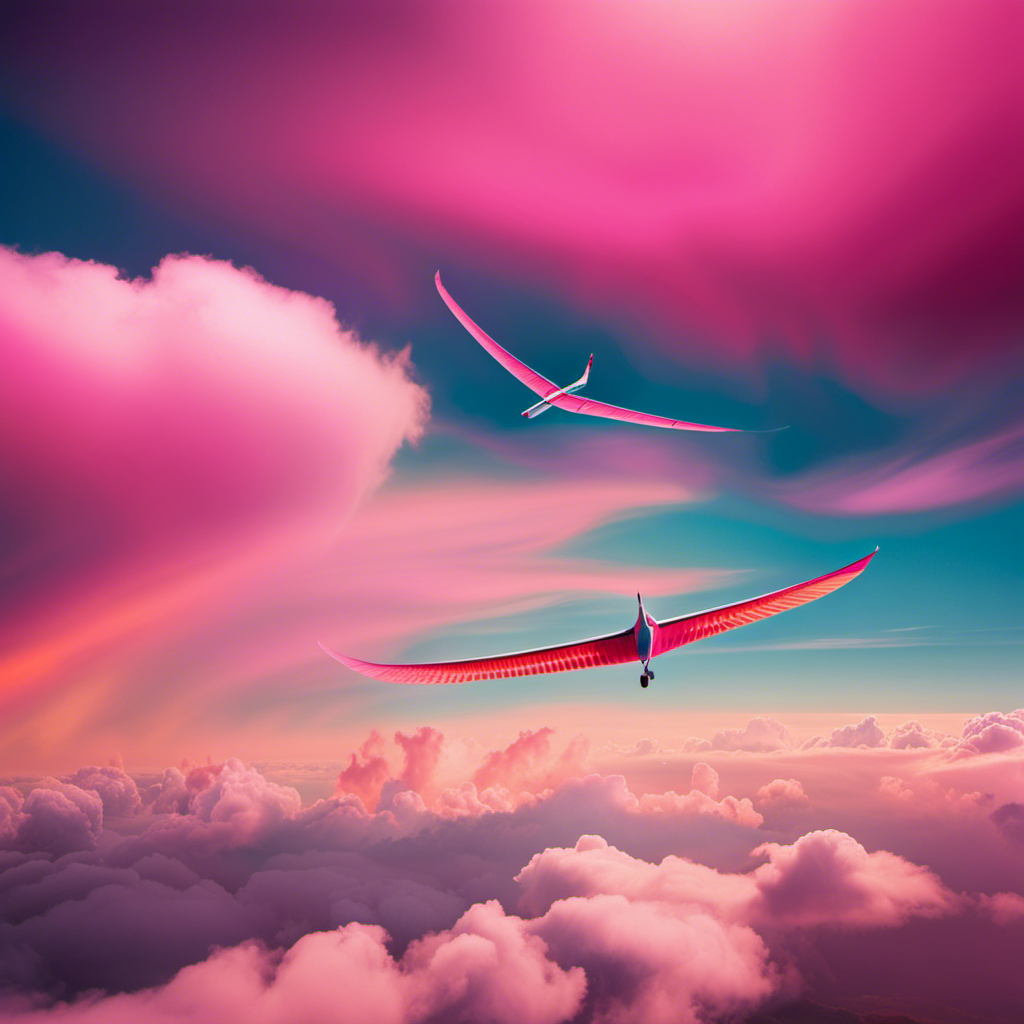 An image featuring a graceful glider, soaring effortlessly amidst a vibrant sky painted with hues of pink and orange