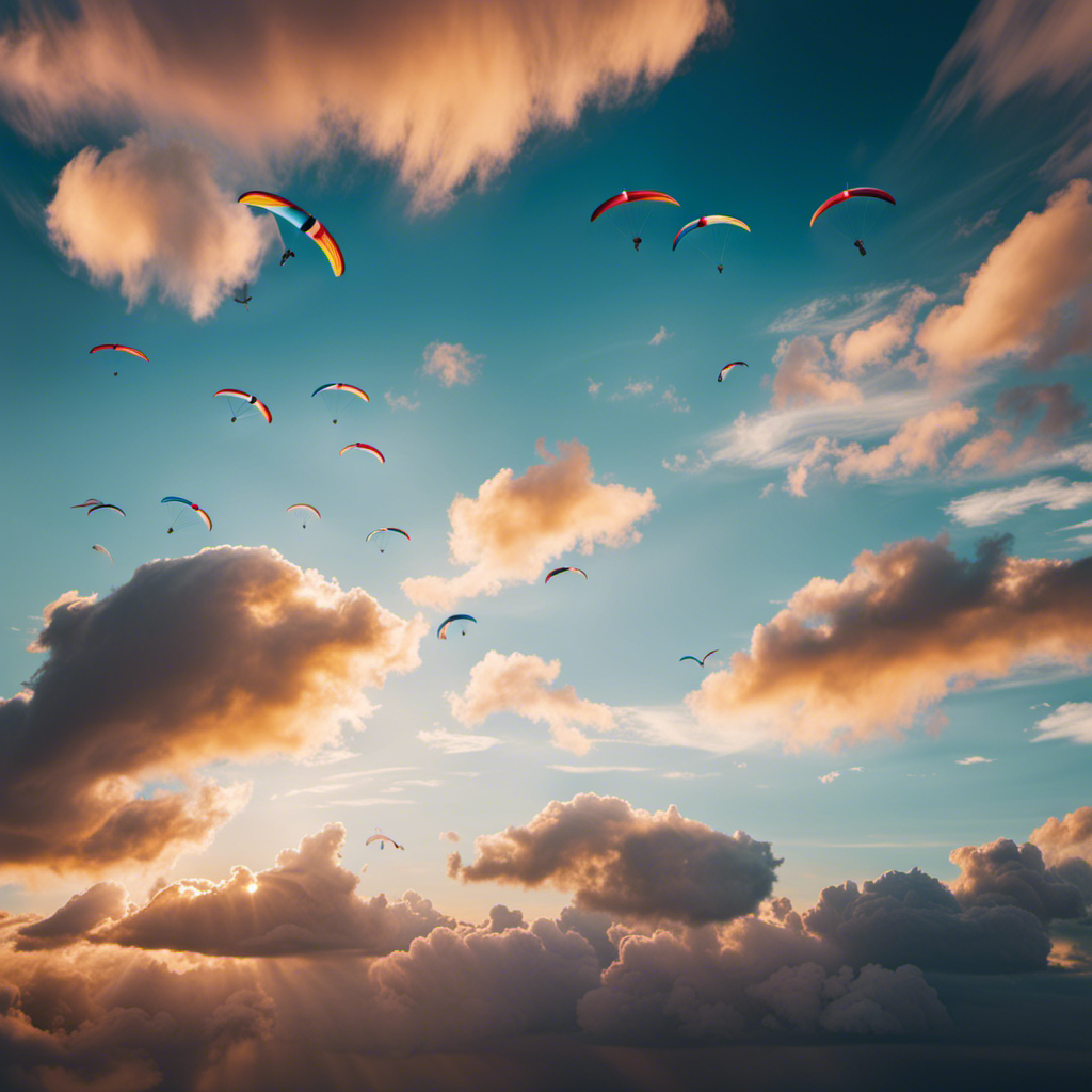 An image showcasing a vibrant sky filled with gliders soaring at different altitudes