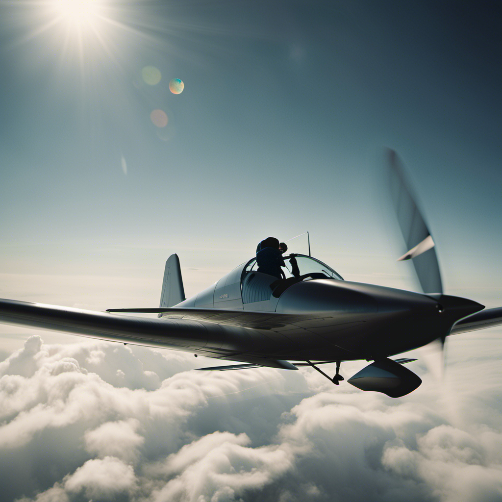 An image capturing the serene moment of a glider pilot, gracefully maneuvering amidst the clouds, their hands delicately adjusting the controls while their focused gaze maintains a steady course towards the horizon