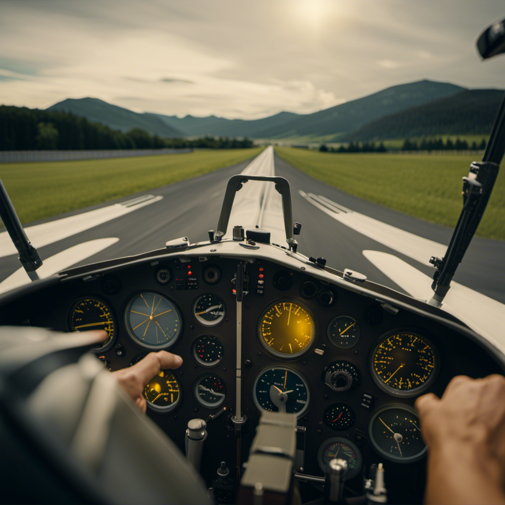 An image showcasing a glider pilot's perspective from the cockpit, depicting clear hand gestures and precise control inputs to avoid a head-on collision with an airplane