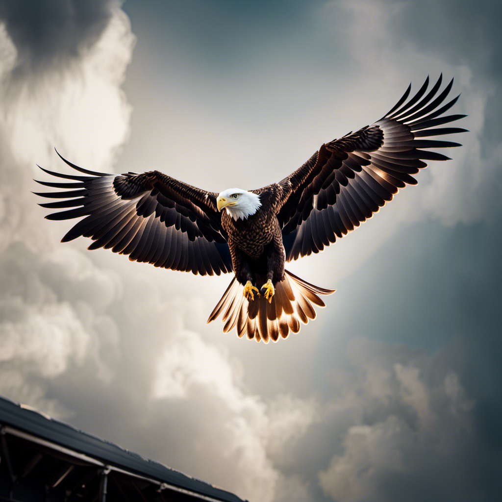 An image showcasing a majestic eagle spreading its wings, gliding effortlessly through the sky
