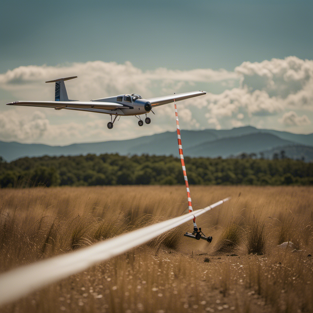 An image depicting a glider being winch-launched into the sky, showcasing the aircraft ascending rapidly, the winch truck on the ground, and the distinct altitude markers on the glider's altimeter