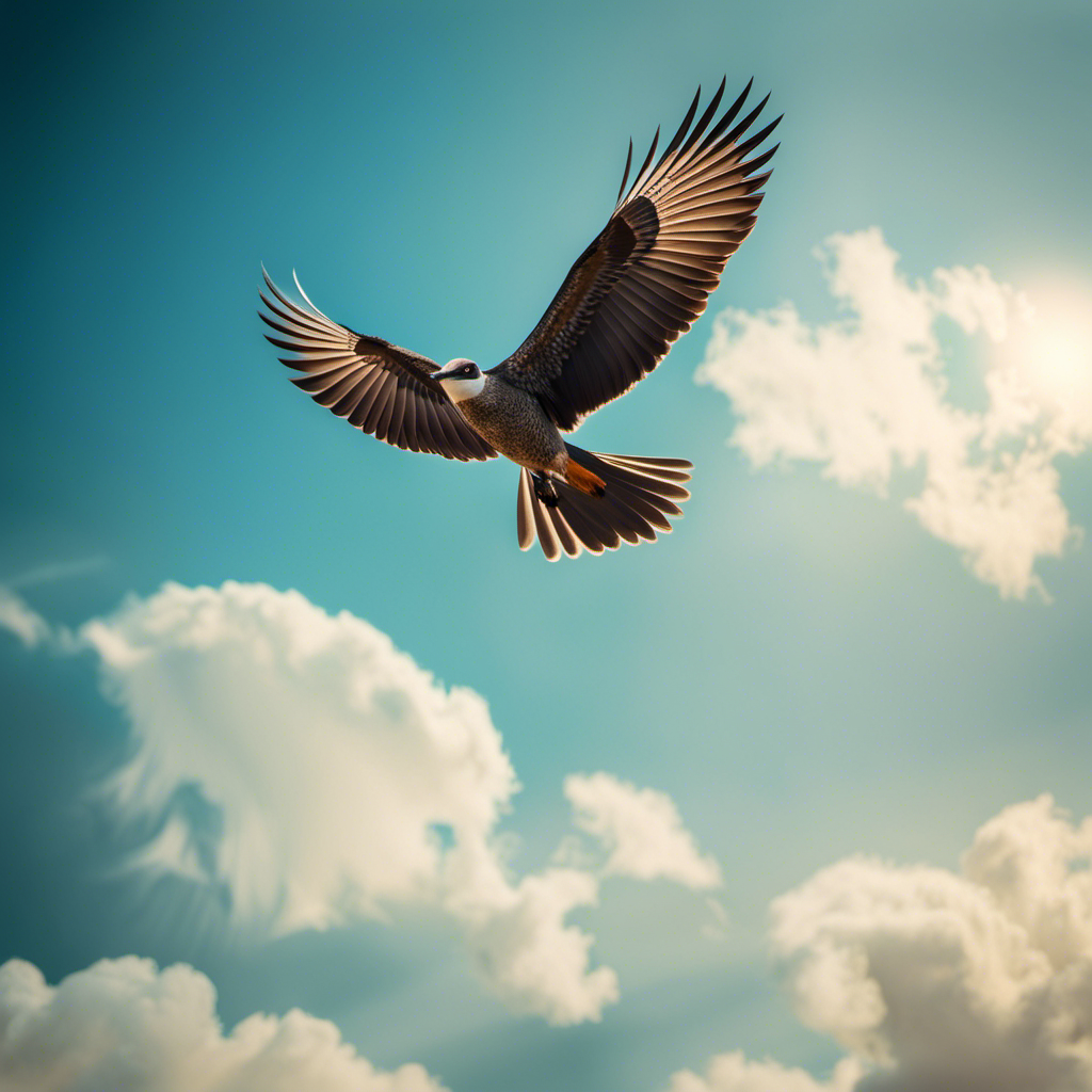 An image showing a soaring bird gracefully gliding through the clear blue sky, its outstretched wings effortlessly catching the warm updrafts, symbolizing the concept of glide speed