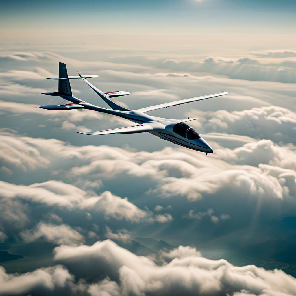 An image showcasing a glider soaring gracefully across a cloudless sky, while a pilot, adorned in a Faa Medical Certificate, confidently maneuvers the aircraft, exemplifying the necessary qualifications for glider flight