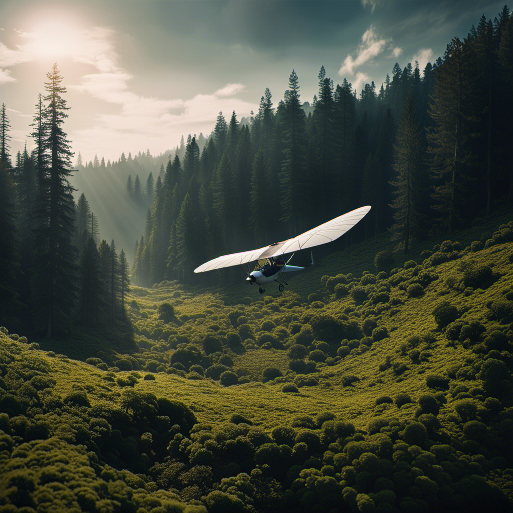 An image that captures the essence of mystery and adventure as a glider pilot, Baleeka, disappears into the vast expanse of an ancient forest, leaving behind only scattered glider parts and a sense of intrigue