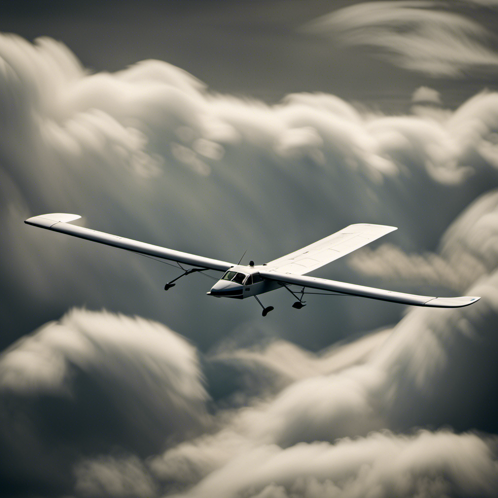 An image of a glider suspended in mid-air, its wings tilted upwards and motionless
