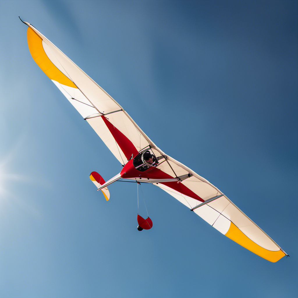 An image showcasing a compact, featherweight winch glider soaring through a clear blue sky