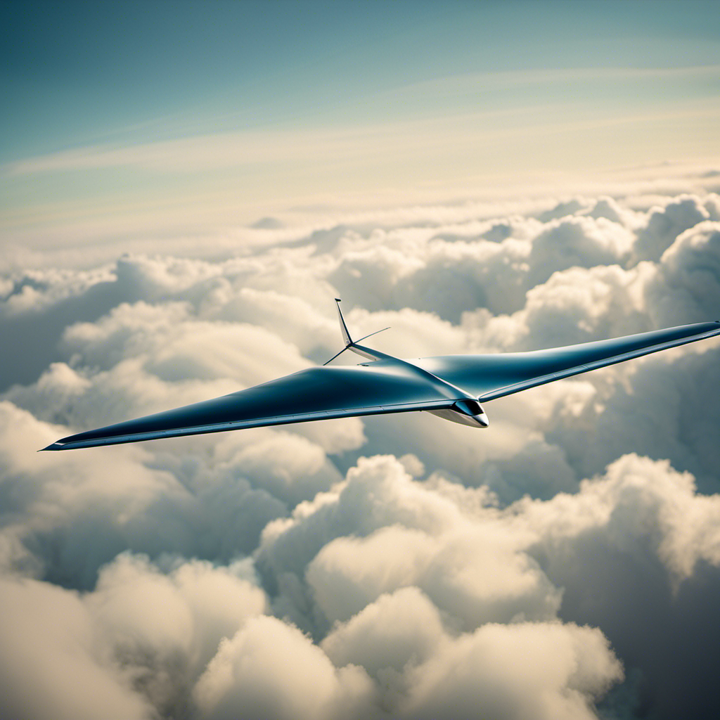 An image featuring a sleek sailplane soaring gracefully across a cloud-dappled sky, highlighting its elegant wing span and the shimmering diamond-shaped marker on its fuselage, symbolizing the concept of diamond distance