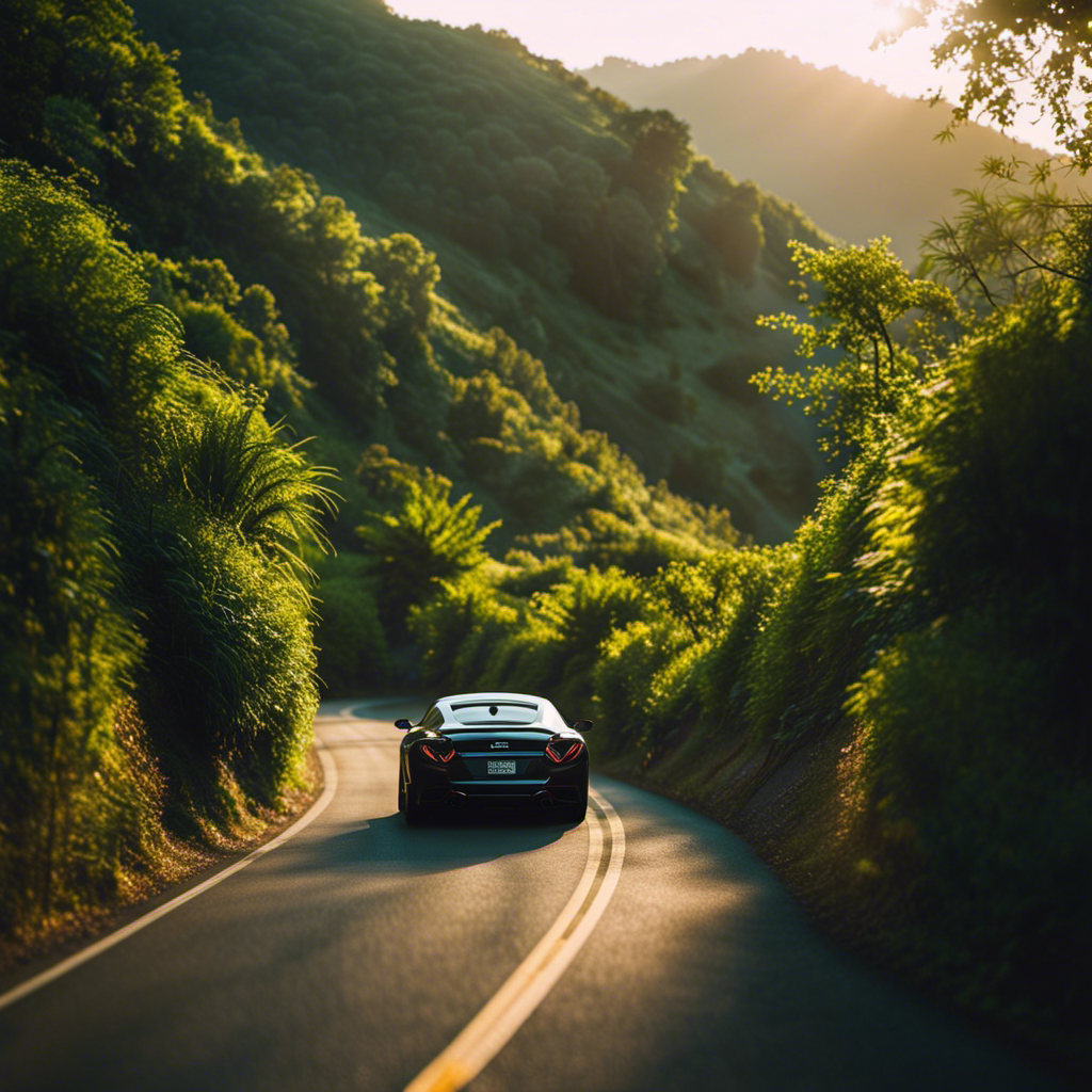 An image showcasing the serene beauty of a sunlit road nestled amidst lush greenery