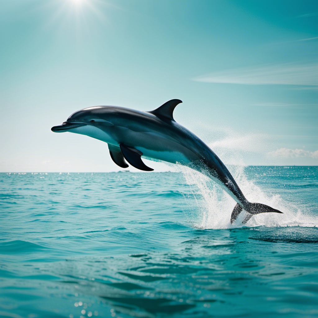 An image that captures the fluid motion of a graceful dolphin effortlessly gliding through crystal-clear turquoise waters, showcasing the elegance and tranquility of gliding in water