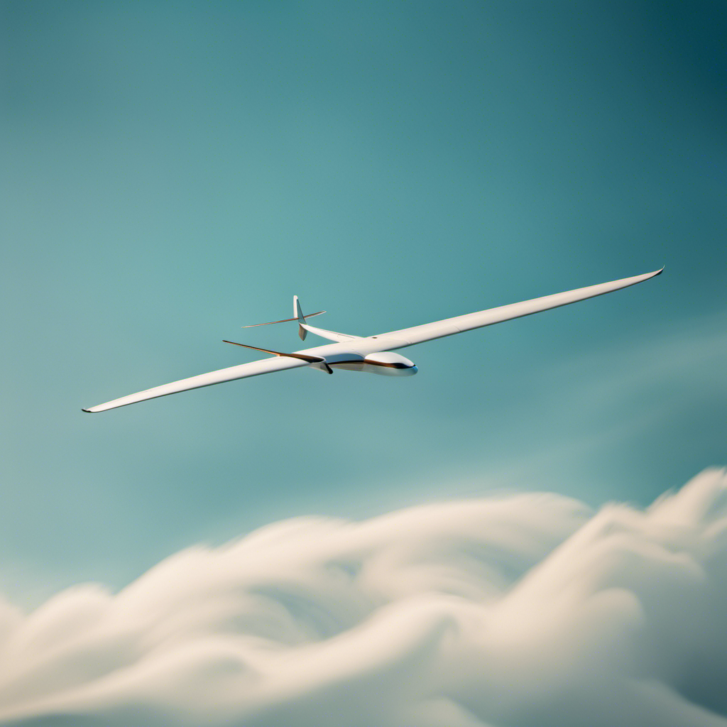 An image capturing the graceful motion of a glider soaring effortlessly through the serene blue sky, with its wings elegantly outstretched and sunlight reflecting off its sleek, streamlined frame