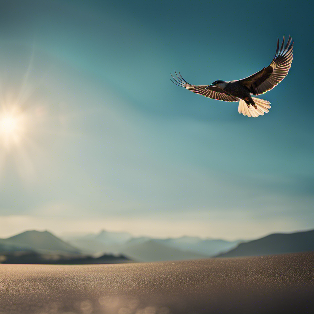 An image capturing the essence of steady gliding flight envelope: a graceful bird soaring through a clear blue sky with outstretched wings, effortlessly maintaining a steady altitude in perfect harmony with the elements
