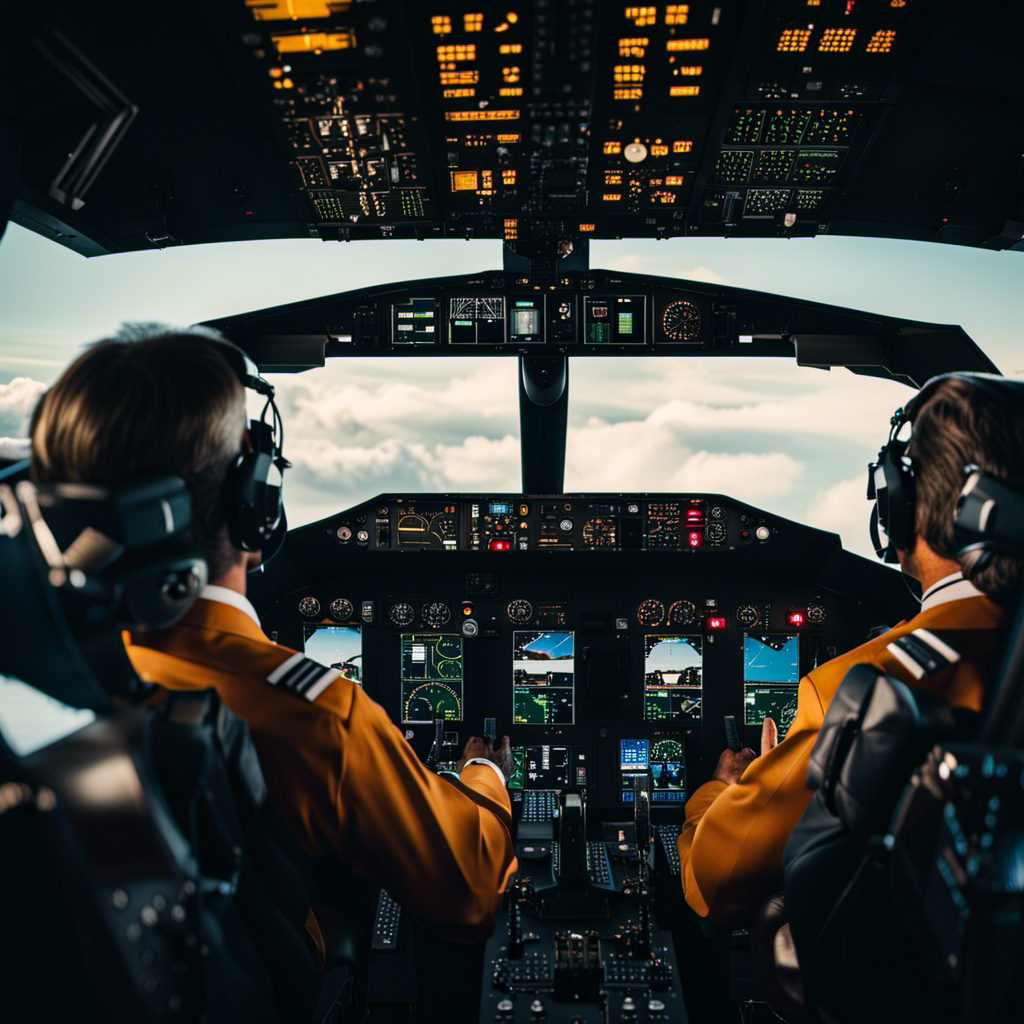 An image showcasing two pilots seated side by side in a modern cockpit, focused and communicating efficiently
