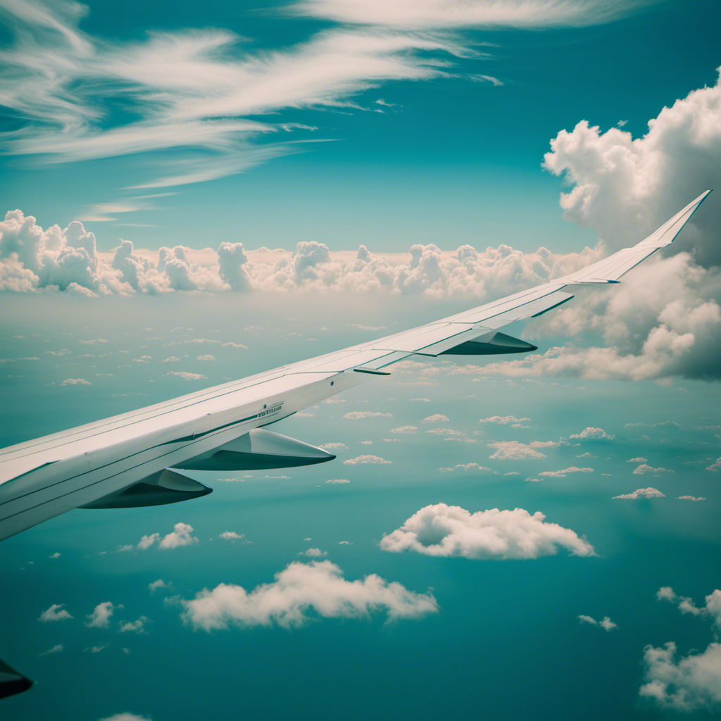 An image showcasing a serene, turquoise sky with puffy white clouds, capturing the precise moment when a majestic glider gracefully detaches from the plane, soaring through the air, a perfect ballet of freedom and tranquility
