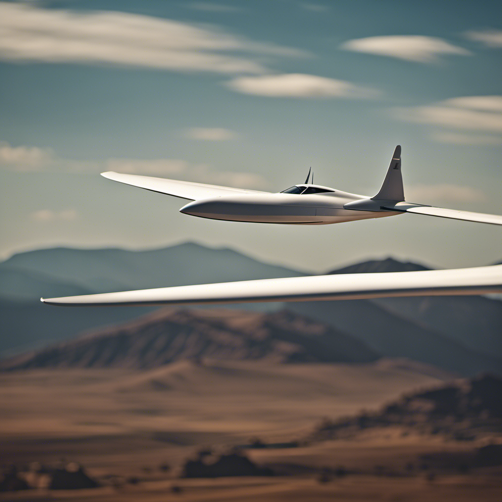 An image showcasing a sleek, streamlined glider with a slender, curved wing design, featuring a high aspect ratio, tapered tips, and smooth contours for optimal aerodynamic efficiency