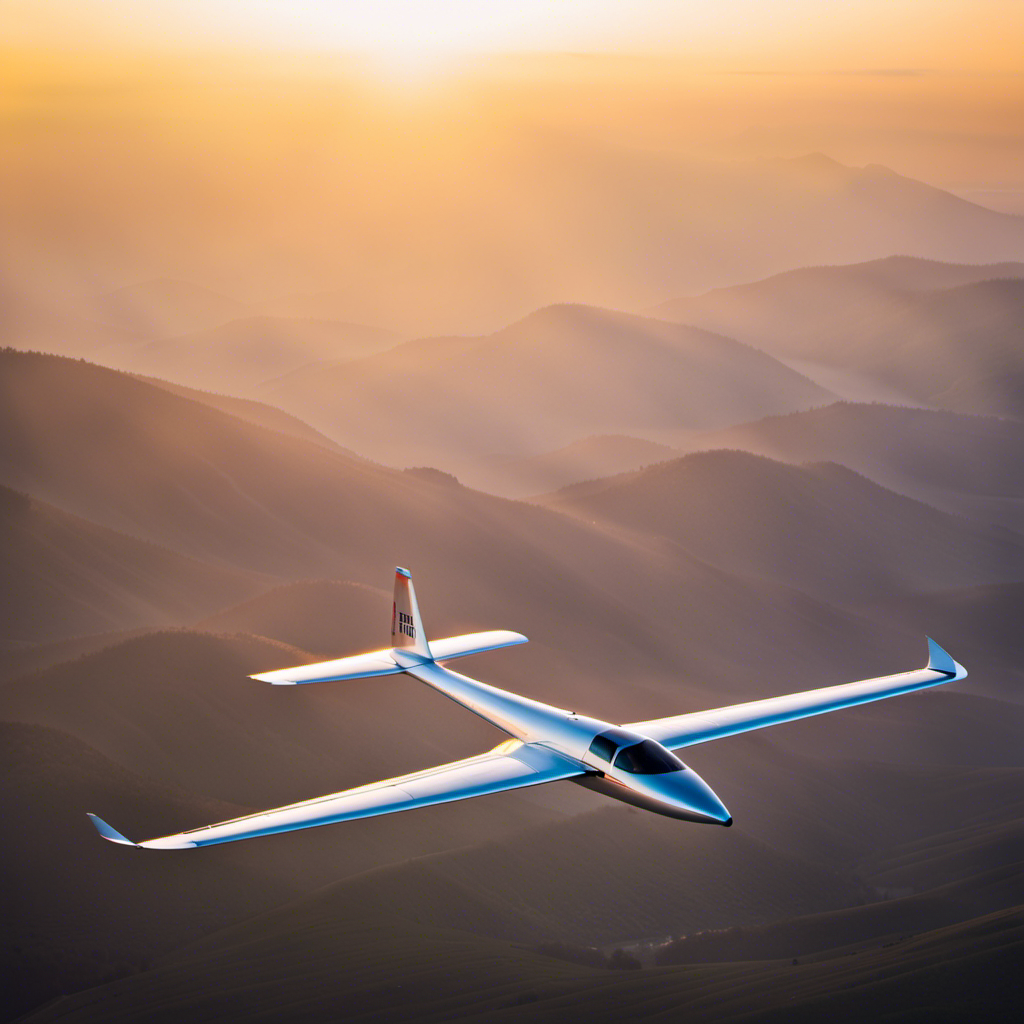 a vivid image of a sleek, lightweight sailplane soaring gracefully through the sky, with its aerodynamic design and minimalistic features showcasing its affordability