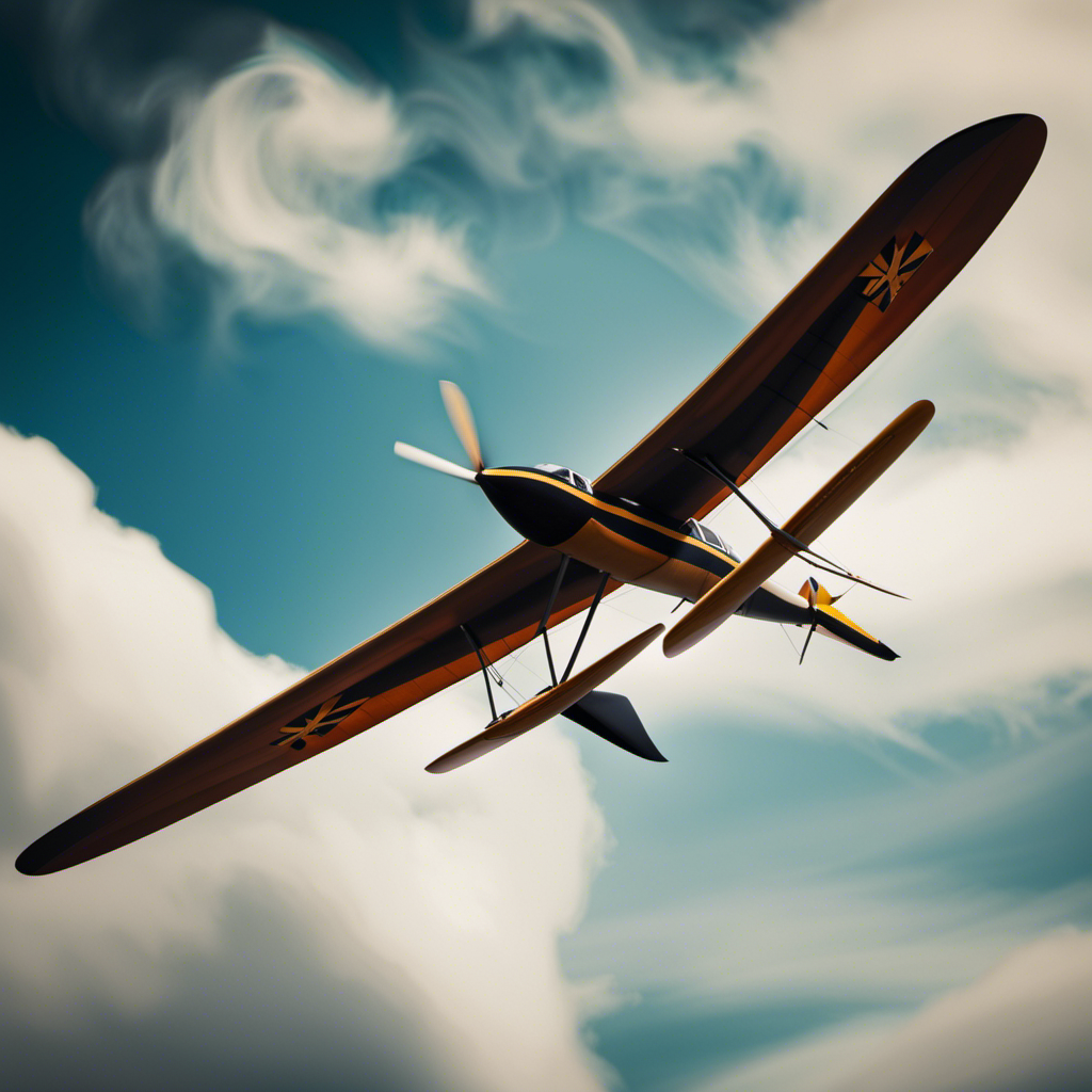 An image showcasing a soaring glider, gracefully navigating the sky with its slender wings and lack of an engine, contrasting against a powerful plane with propellers and engines propelling it forward
