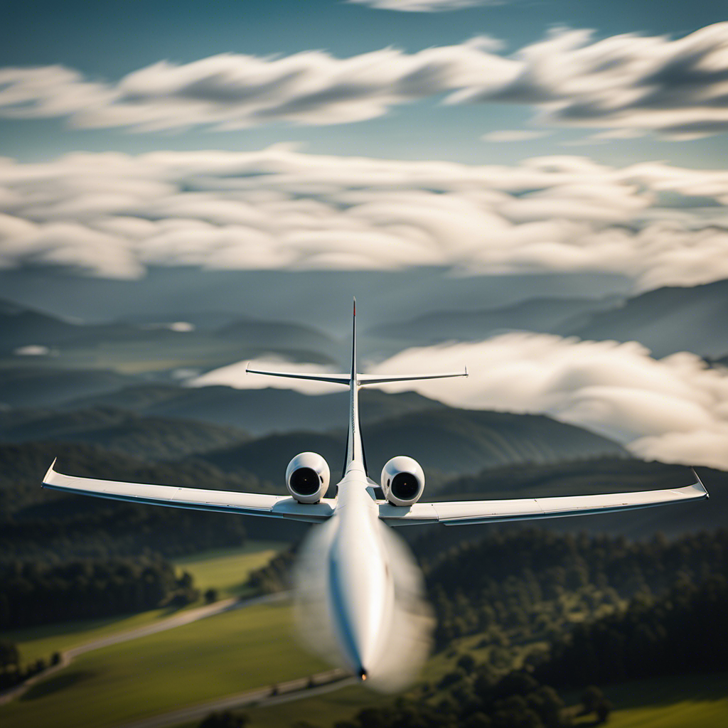 An image capturing the serene beauty of a sailplane gracefully soaring through the sky, its wings fully extended, gliding effortlessly with the wind, showcasing the remarkable glide rate of this aerodynamic marvel